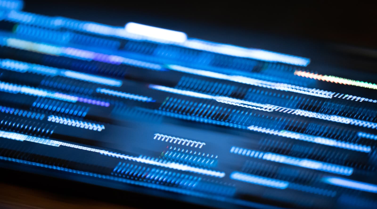 Long-exposure streaks of blue data light